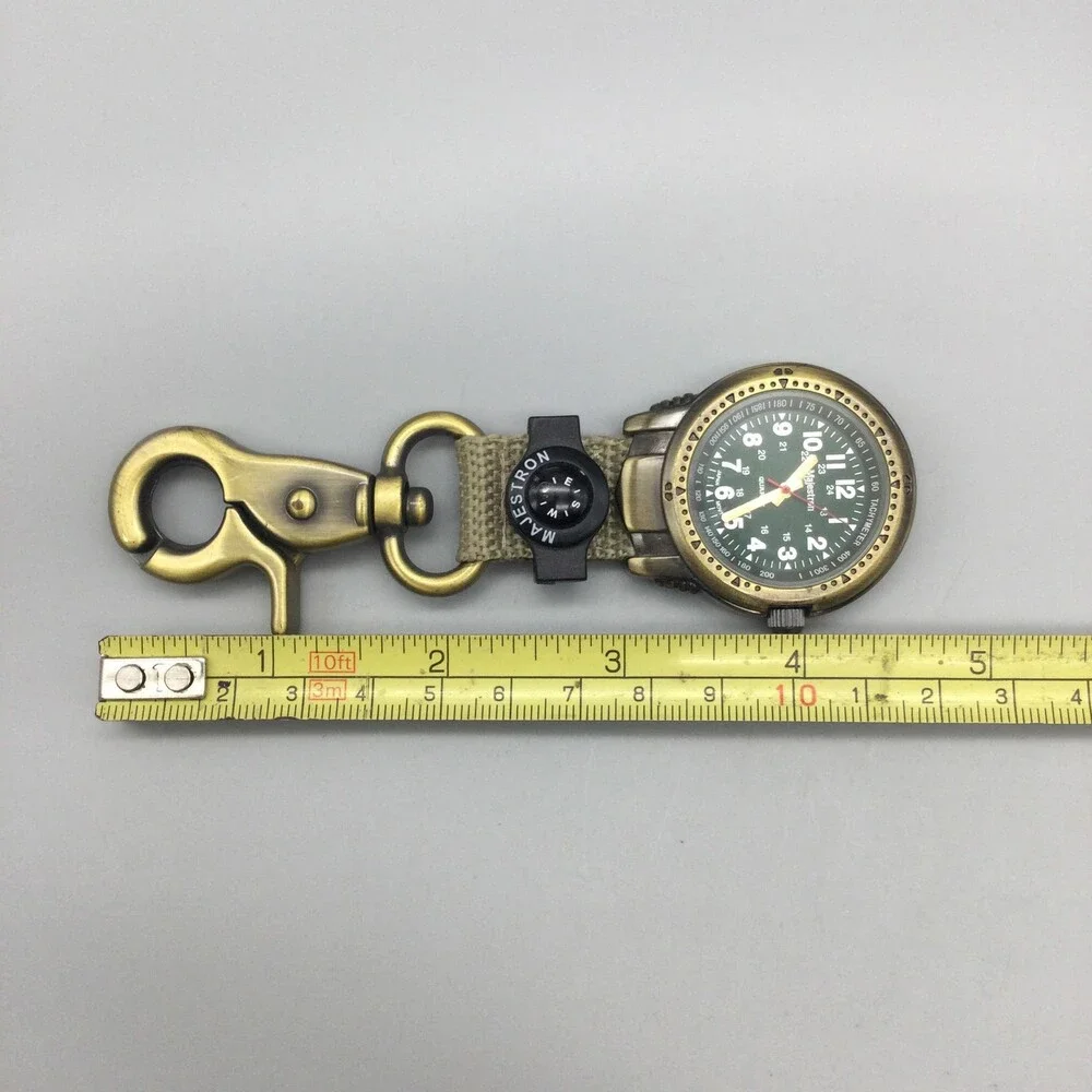Majestron Key Ring Watch Mens 37mm Green Dial Brass Tone Compass New Battery